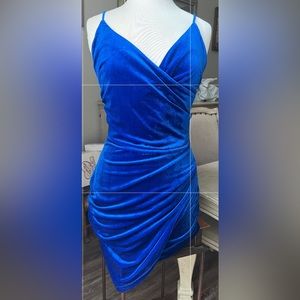 Blue felt bodycon dress with adjustable straps